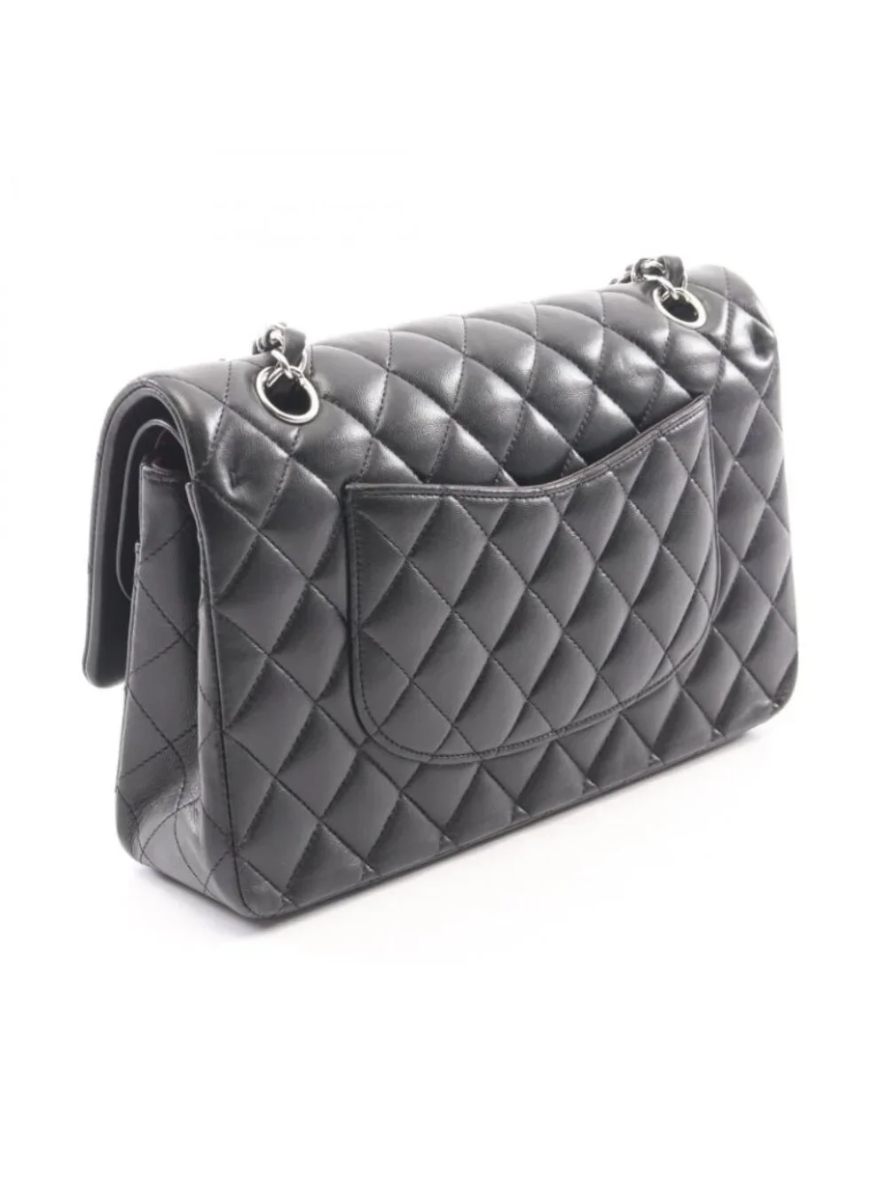 Chanel Shoulder Bag Quilted Double Flap Black Lambskin Chain